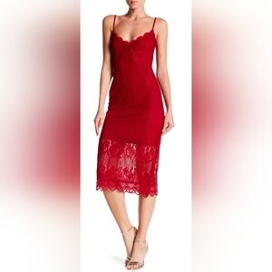 NSR Crimson Sultry Lace V-Neck Dress Size Medium